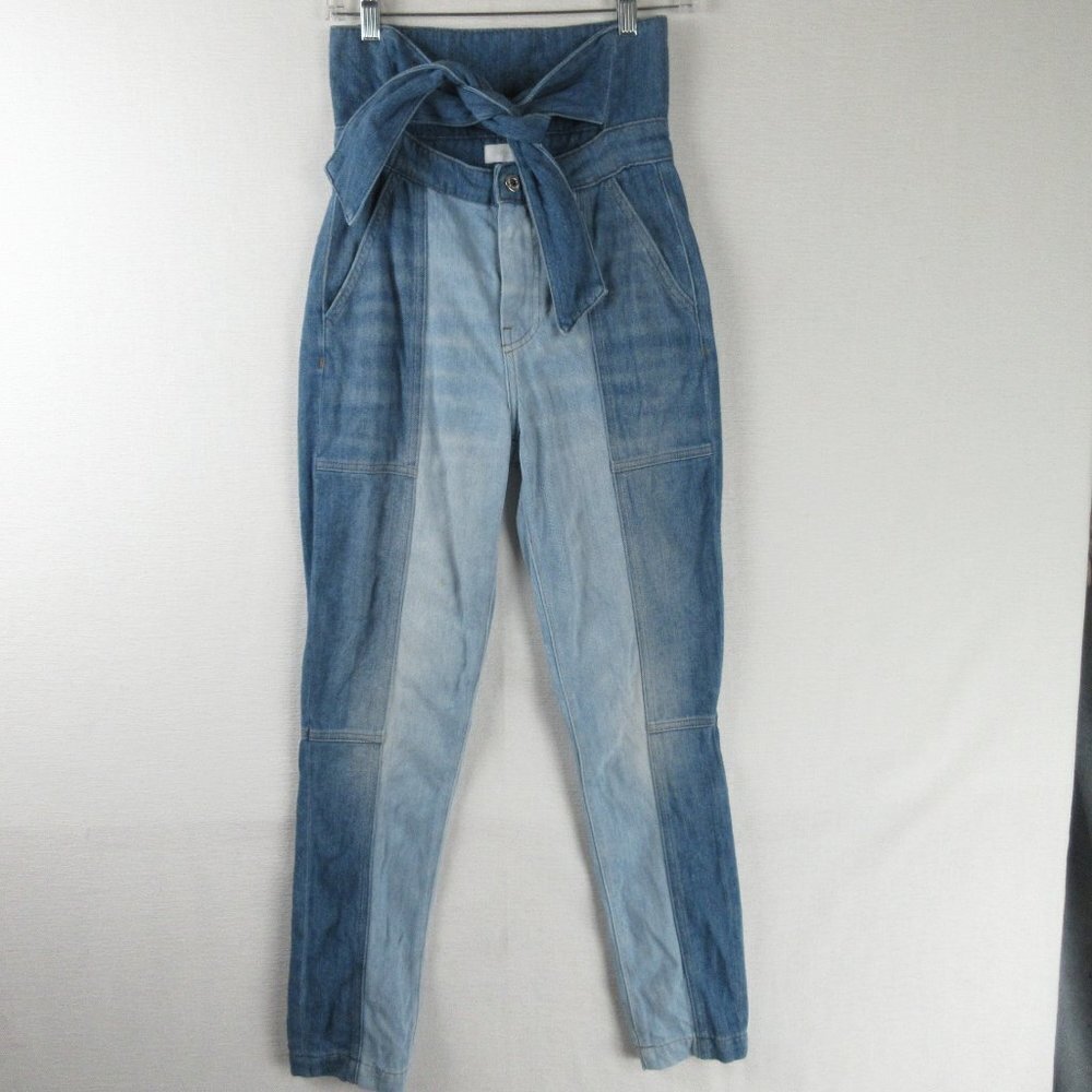 Jonathan Simkhai Standard Paneled Tie‑Waist Henley Jeans Size 24 Blue